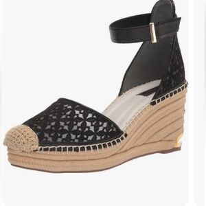 Franco Sarto (Size 7) Black and Tan Marsha Women’s Boho Espadrille Wedge Sandals